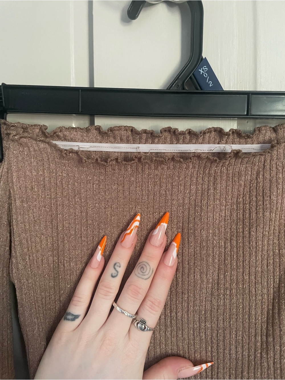 SHEIN Brown Beige Off-Shoulder Ribbed Crop Top Body-con Sexy Summer Longsleeve - Picture 8 of 12